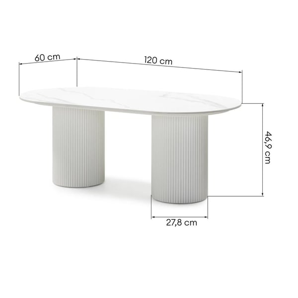 Sofabord, MARBELLA, 47x120x60 cm, Off White