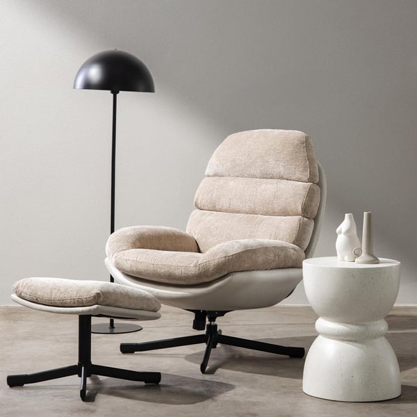 Drejestol med Fodskammel, UNO, 102x77.5x90 cm, Beige
