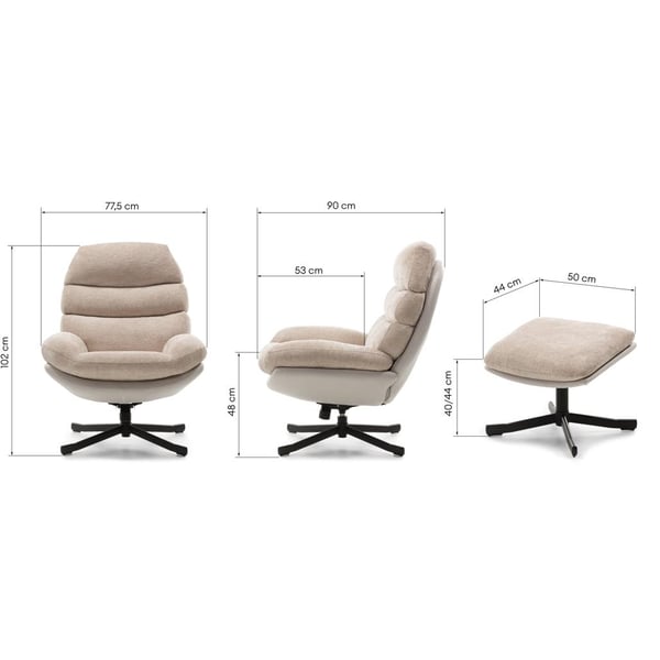 Drejestol med Fodskammel, UNO, 102x77.5x90 cm, Beige