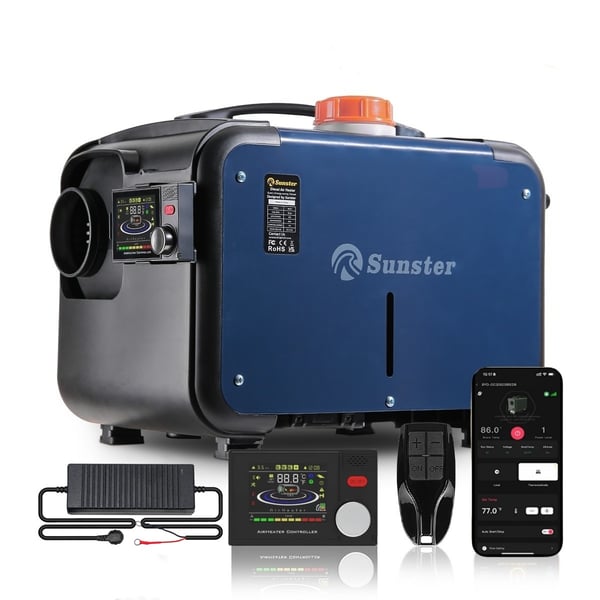 Sunster 8KW Dieselvärmare 230V, 12V/24V, med Bluetooth-anslutning, LCD och fjärrkontroll, Effektiv Värme, Låg Ljudnivå, WEBASTO