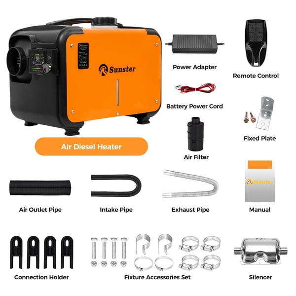 Sunster 8KW Dieselvärmare Luftvärmare 12/24V & 230V med Start/Stop, Ventilationsfunktion, Bluetooth & fjärrkontroll – Webasto