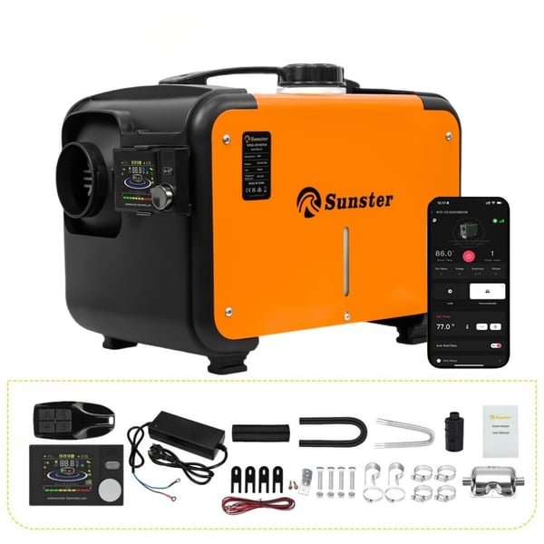 Sunster 8KW Dieselvärmare Luftvärmare 12/24V & 230V med Start/Stop, Ventilationsfunktion, Bluetooth & fjärrkontroll – Webasto