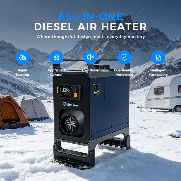 Sunster 8KW Dieselvärmare 12V/24V, med Bluetooth-anslutning, LCD och fjärrkontroll, Effektiv Värme, Låg Ljudnivå, WEBASTO