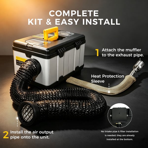 Sunster 8kW Diesellämmitin häkävaroittimella, Bluetooth & App-ohjaus, 12V/24V & 110–240V, Kannettava ilmanlämmitin LCD-näytöllä autoon, kuorma-autoon
