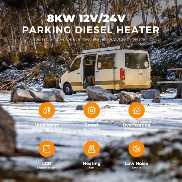 Sunster 8KW diesellämmittimen ilmanlämmitin 12V, kannettava ohjaamon lämmitin LCD-näytöllä ja kaukosäätimellä autoon, kuorma-autoon, matkailuautoon