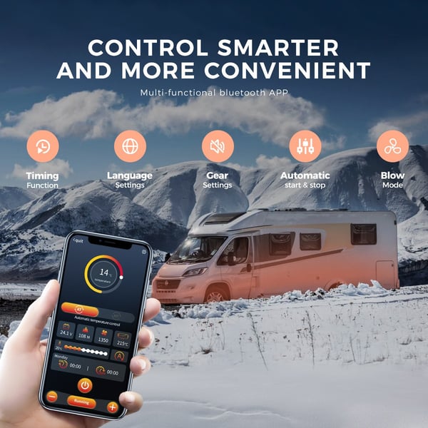 Sunster 8KW Diesellämmitin Ilmanlämmitin 12V &110-240V Start/Stop-toiminnolla, tuuletustoiminnolla, Bluetoothilla ja kaukosäätimellä – Webasto