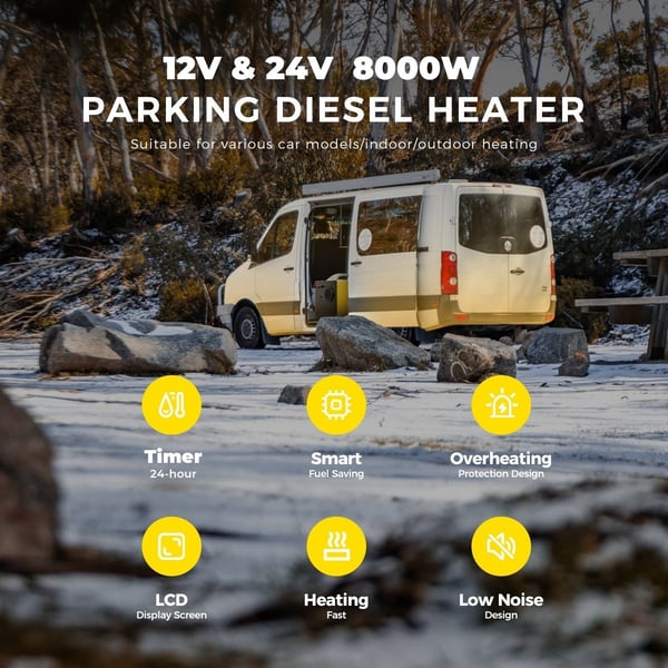 SUNSTER Diesellämmitin Ilmanlämmitin 8KW 12V/24V LCD-näytöllä, Hiljainen diesellämmitin autoon, matkailuautoon, autotalliin, retkeilyyn, kalastukseen