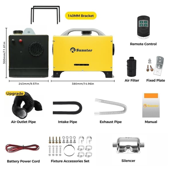 SUNSTER Diesellämmitin Ilmanlämmitin 8KW 12V/24V LCD-näytöllä, Hiljainen diesellämmitin autoon, matkailuautoon, autotalliin, retkeilyyn, kalastukseen
