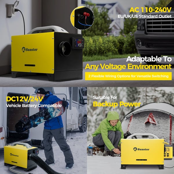 SUNSTER diesellämmitin ilmanlämmitin 8KW 12V / 24V / 220V LCD-näytöllä, hiljainen diesellämmitin autoon, matkailuautoon, autotalliin, retkeilyyn