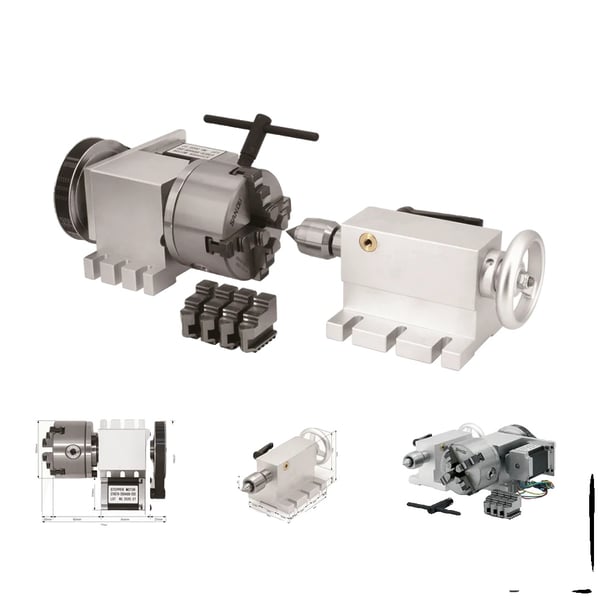 CNC 4:e axel, 100 mm chuckdiameter, 4 käftar, 2Nm stegmotor, klämområde 2-22 mm, 6:1 förhållande