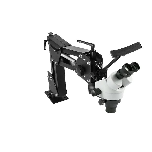 Smyckesmikroskop, 0.7X-4.5X kontinuerlig zoom, 95-300 mm arbetsavstånd, 5.1-33 mm synfält, 0.5X objektivlins, ergonomisk design
