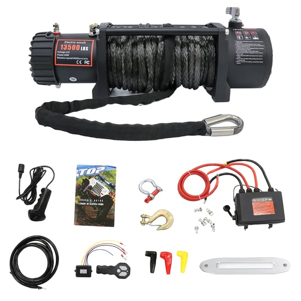 Elbilsvinsch, 13500 lbs dragkapacitet, 6,5 HK motor, syntetiskt rep