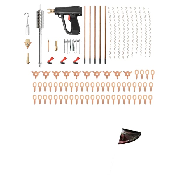 Peltivetoasetelma, 86 osaa, ruostumaton teräs, vetohammerin koko 36,5 cm, hitsauspistoolin koko 21 cm x 17,5 cm, ruuvipään koko M-16