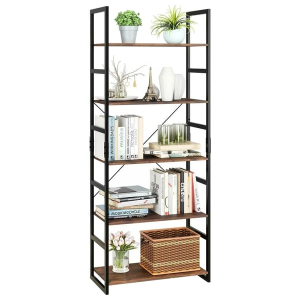 Stigehylde, Jernramme, MDF Hylder, 5 Niveauer, 60 x 30 x 165 cm, Vintage Industriel Stil