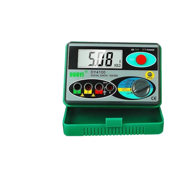 Jordmodstandstester, 0-2000 Ohm måleområde, digital skærm, 0-30V testspænding, 150 x 100 x 70 mm dimensioner, driftstemperatur 0℃ til 40℃