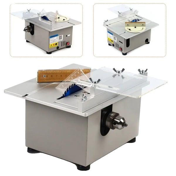 Mini Bordcirkelsav, 96W Effekt, 24x20x13 cm Dimensioner, 90° Skubberuler Vinkel, 1-29 mm Skærebredde, 9000 RPM Hastighed