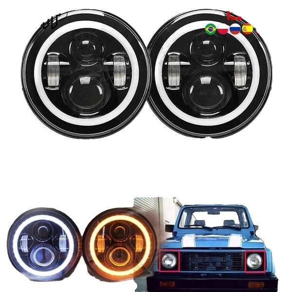 LED Forlygtesamling, 7 tommer, 12V/24V, 2 kg, Vandtæt, Kompatibel med LADA Niva