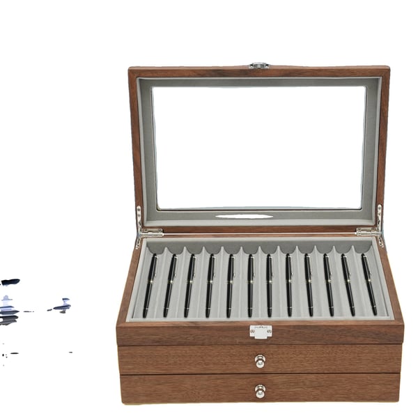 Fountain Pen Opbevaringsetui, 34 Pladser, MDF Plade, Dimensioner 31x20x12,5cm, Miljøvenlig, Traditionel Kinesisk Stil