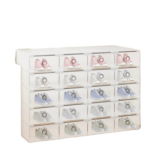 Skoorganiseringsbokse, 20 Stykker, Stabelbare op til 6 Niveauer, Gennemsigtigt Design, Giftfrit PP Materiale, Dimensioner: 31 x 20 x 11 cm