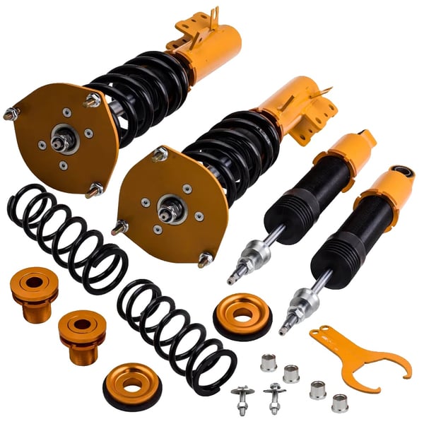 CoilOver affjedringssæt, 4 stykker, justerbar dæmper, 24 måder justering, fjederhastighed foran 7 kg/mm, fjederhastighed bag 4 kg/mm
