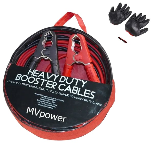 Startkabler, 6 m længde, 1500 A maksimal strøm, kompatibel med 12V og 24V batterier, kobbermateriale, isoleret håndtag