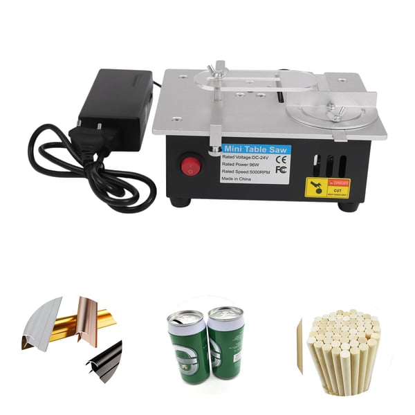 Mini bordsav, 63 mm HSS klinge, 96 watt effekt, 5000 RPM max hastighed, justerbar klingehøjde, syv-hastigheds strømforsyning