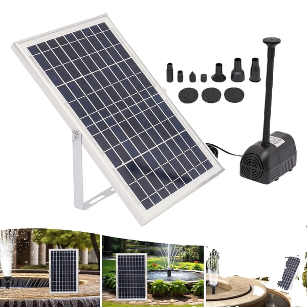 Solbrønd Pumpe, 10W Solpanel, Maksimal Vandhøjde 200 cm, Maksimal Flow Rate 1000 L/h, Børsteløs Pumpe Indgang DC 6-24V, Nettovægt 1,36 kg