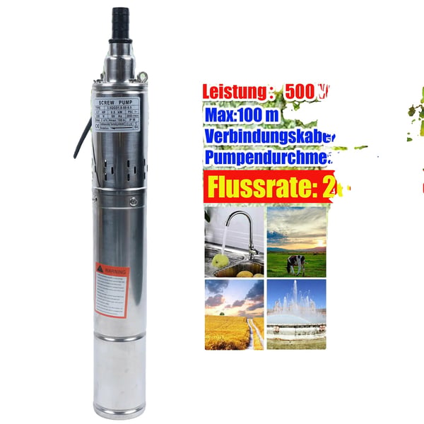 Ruostumattomasta teräksestä valmistettu uppopumppu, 2000 l/h virtaama, 100 m maksimi nostokorkeus,230V, EU