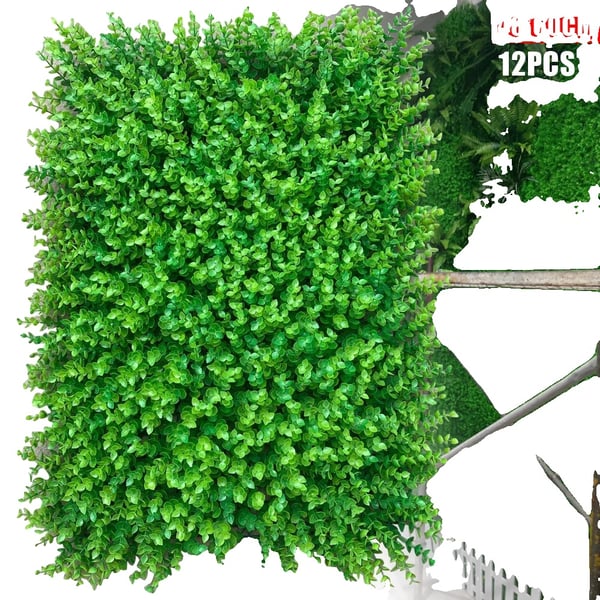 Kunstige Hækkepaneler, 12 Stykker, 60x40x4 cm Dimensioner, UV Modstandsdygtige, Miljøvenligt PE Materiale, Perfekt til Indendørs og Udendørs Brug