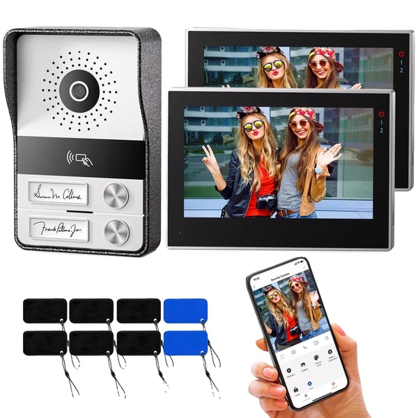 Videovideopuhelin, 7 tuuman kosketusnäyttö, 1080p resoluutio, seinäkiinnitys, induktiokorttipääsy, CE-sertifioitu
