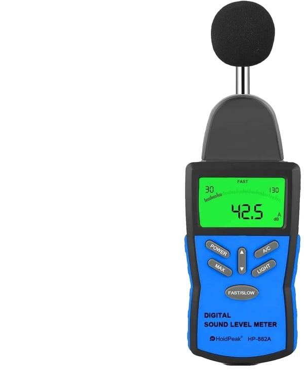 Digital lydniveau måler, måleområde 30-130 dB, LCD baggrundsbelysning