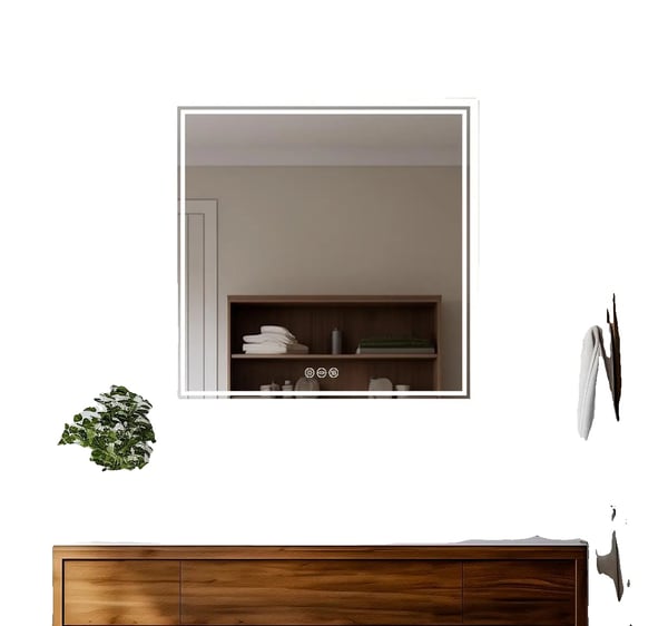 LED Badeværelsesspejl, Firkantet Form, 800 x 800 mm, Effekt 24W, Farvetemperatur 3500K-6500K, Vandtæt IP44