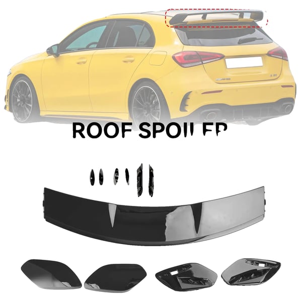 Tagspoiler, ABS-plast, glans sort finish, bagplacering, direkte erstatning, kompatibel med A-Class W177 modeller 2019+ Tagspoiler, ABS-plast, glans sort finish, bagplacering, direkte erstatning, kompatibel med A-Class W177 modeller 2019+