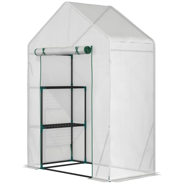 Drivhus, Stålramme, 143 cm x 73 cm x 195 cm, 2 Hylder, Vandtæt Dække, Rulledør