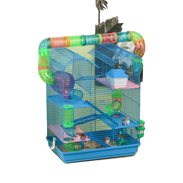 Hamsterbur, Metal- og Plastmaterialer, 47 x 30 x 59 cm Dimensioner, Multi-Niveau Design, Rørsystem, Nem Adgangsdør