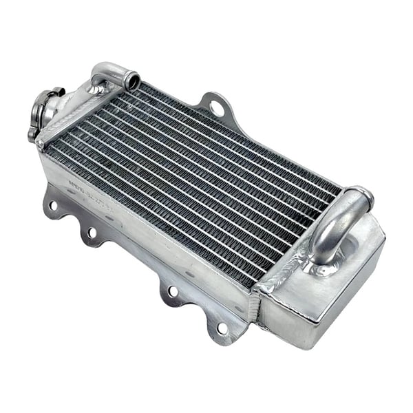 Aluminiumkøler til Yamaha YZ85, fuld aluminiumskonstruktion, vakuum-loddet kerne, TIG-svejste tanke.