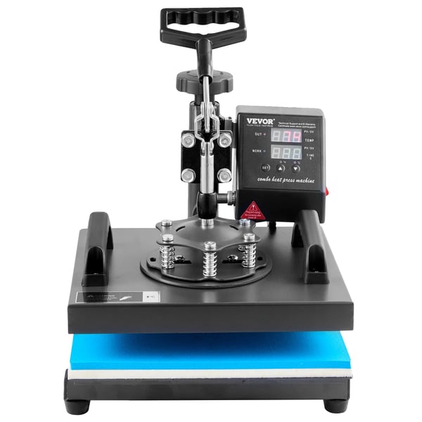 Varmepressemaskine, Plade 10 x 12 tommer, Kasketpresser 5,5 x 3 tommer, Effekt 650 W, Temperaturinterval 0 - 250 ℃, Tidskontrol 0 - 999 s