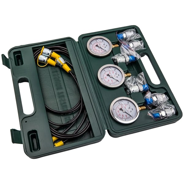 Hydraulisk tryktestmålerkit, flere trykskalaer, holdbart rustfrit stål, komplet koblingssæt