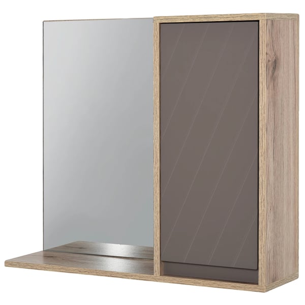 Badeværelsesskab, 57 cm x 14,2 cm x 49,2 cm, MDF-materiale, justerbar hylde, integreret spejl, monteringsmetode