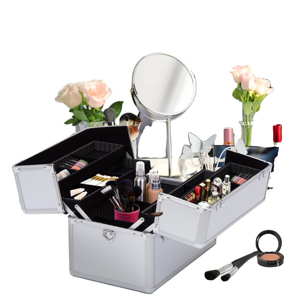 Makeup Case, 365 x 24 x 29 cm, 3 niveauer, 2 låse, 2 nøgler, konstrueret træ