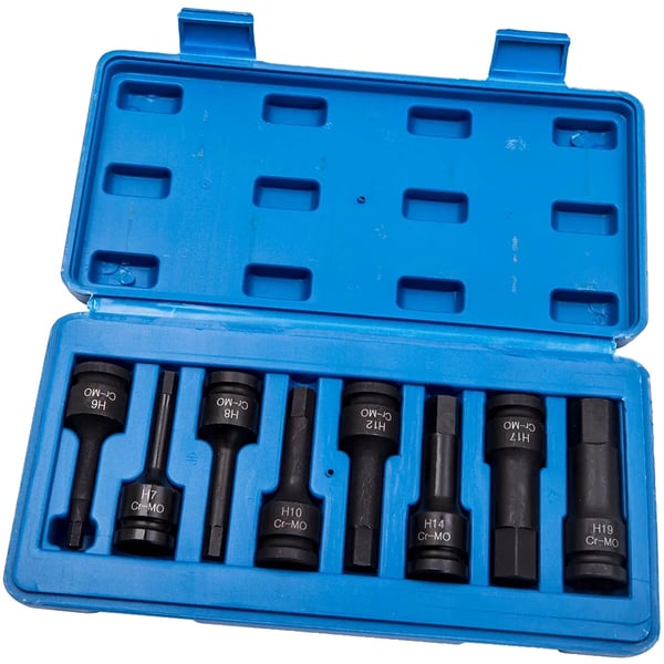 Impact Hex Socket Sæt, 8 Metriske Størrelser, 1/2 Tommes Drive, Holdbart Design