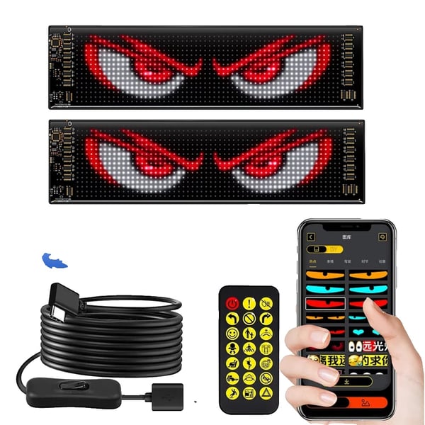 LED Skærm, Fleksibel Installation, Brugervenlig Betjening,2PCS 34.8cm x 10.2cm