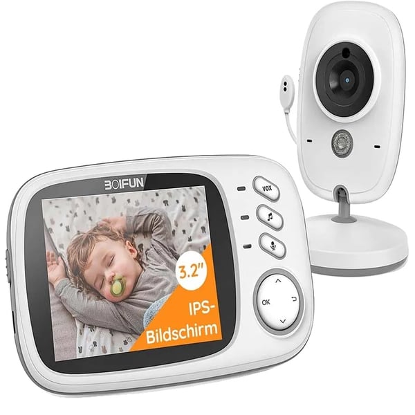 Babymonitor, 3,2 tommer LCD-skærm, 240P videoopløsning, 750mAh batteri, infrarød natvision, tovejskommunikation