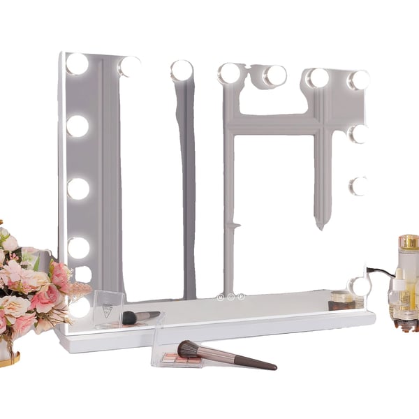 Makeup Spejl, 15 Dæmpbare LED-pærer, Berøringskontrol,5846USB-Hvid