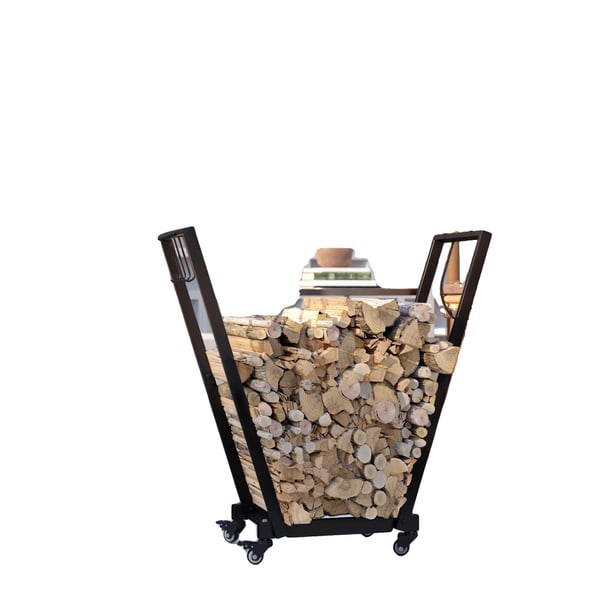 Brændeholder, Metal Konstruktion, Dimensioner 79 x 30 x 81 cm, Egnet til Brændstofopbevaring, Udstyret med Hjul, Inkluderer Krog