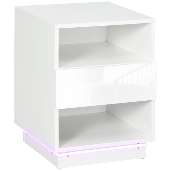 Yöpöytä, melamiini puu, 40 cm x 40 cm x 55 cm, USB-virralla toimivat RGB-valot, 16 värivaihtoehtoa, ilman kahvaa oleva muotoilu