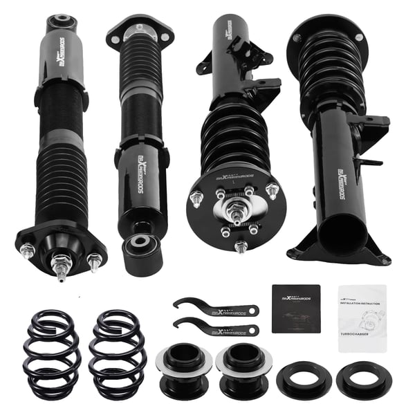 Coilover affjedringskit til BMW E36, justerbar højde 1-3 tommer, 24 niveauer af rebound dæmpning, pillow ball topmonteringer.