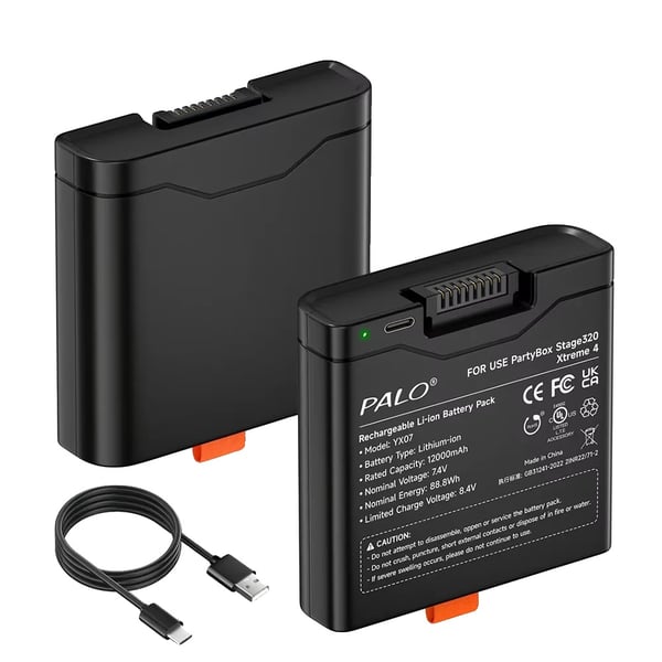 Korkeakapasiteettinen akku, 12000mAh, 7.4V, 88.8Wh energia, 93mm x 89mm x 25.5mm mitat
