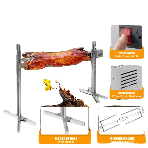 Rotisserie Grill Sæt, Højdejusterbart, Rustfrit Stål, Universel Kompatibilitet