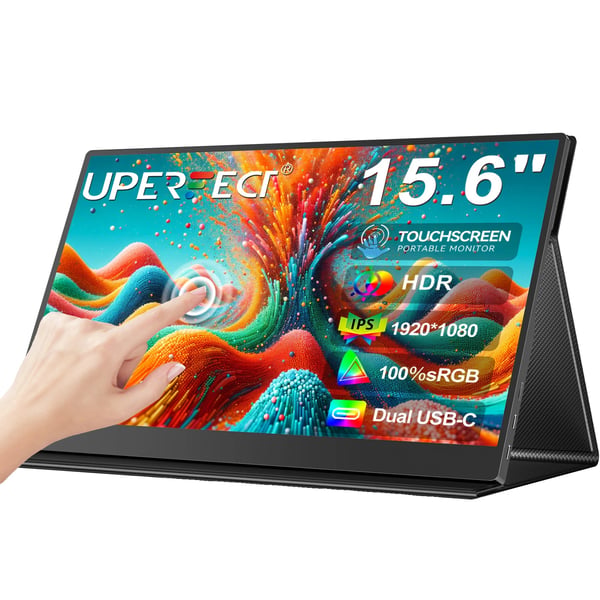 Bærbar Touchscreen Skærm, 15,6 Tommer IPS Display, 1920 x 1080 Opløsning,EU-stik